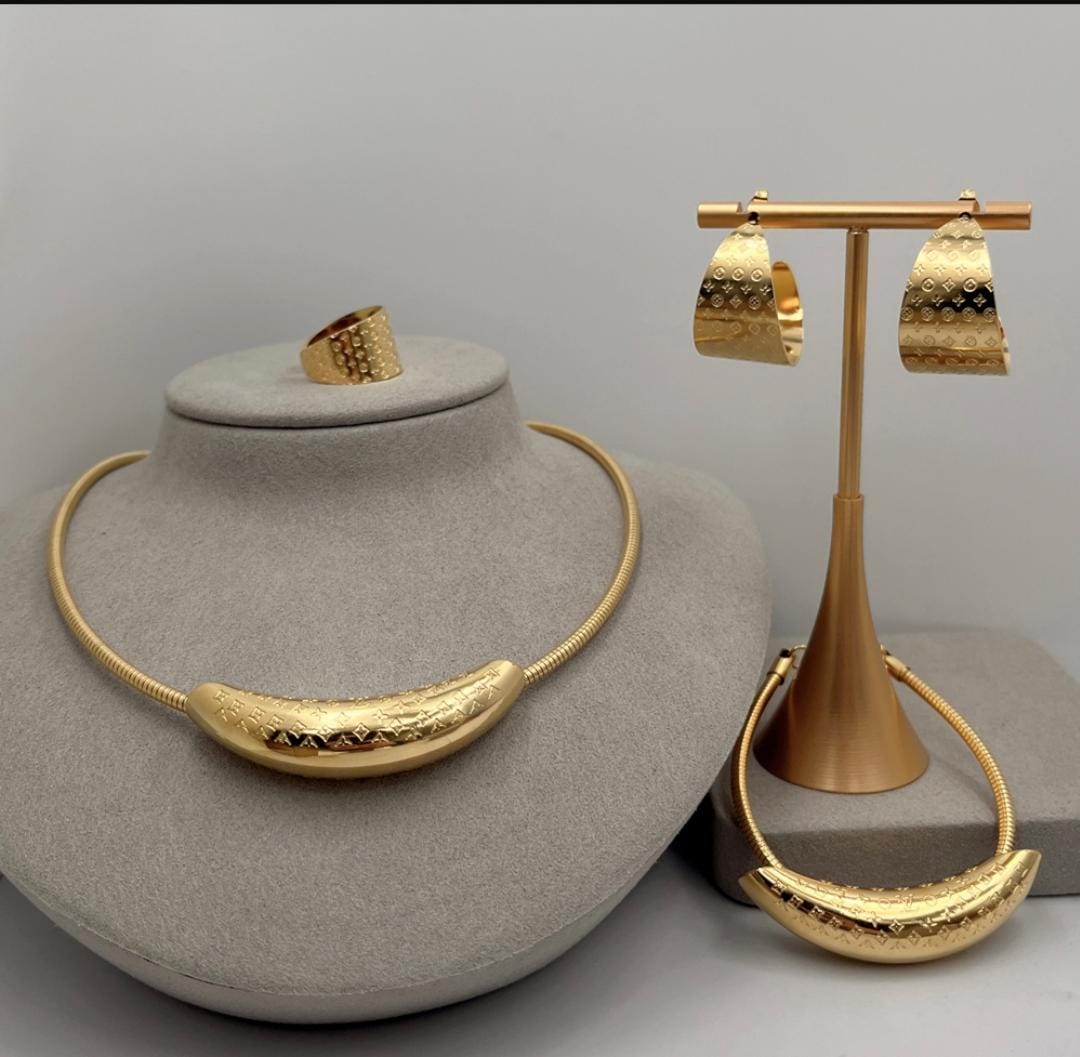 Elegant Gold Jewelry Set – Necklace, Bracelet, Earrings & Ring